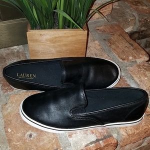 Lauren Ralph Lauren Black Leather Slip On Shoes